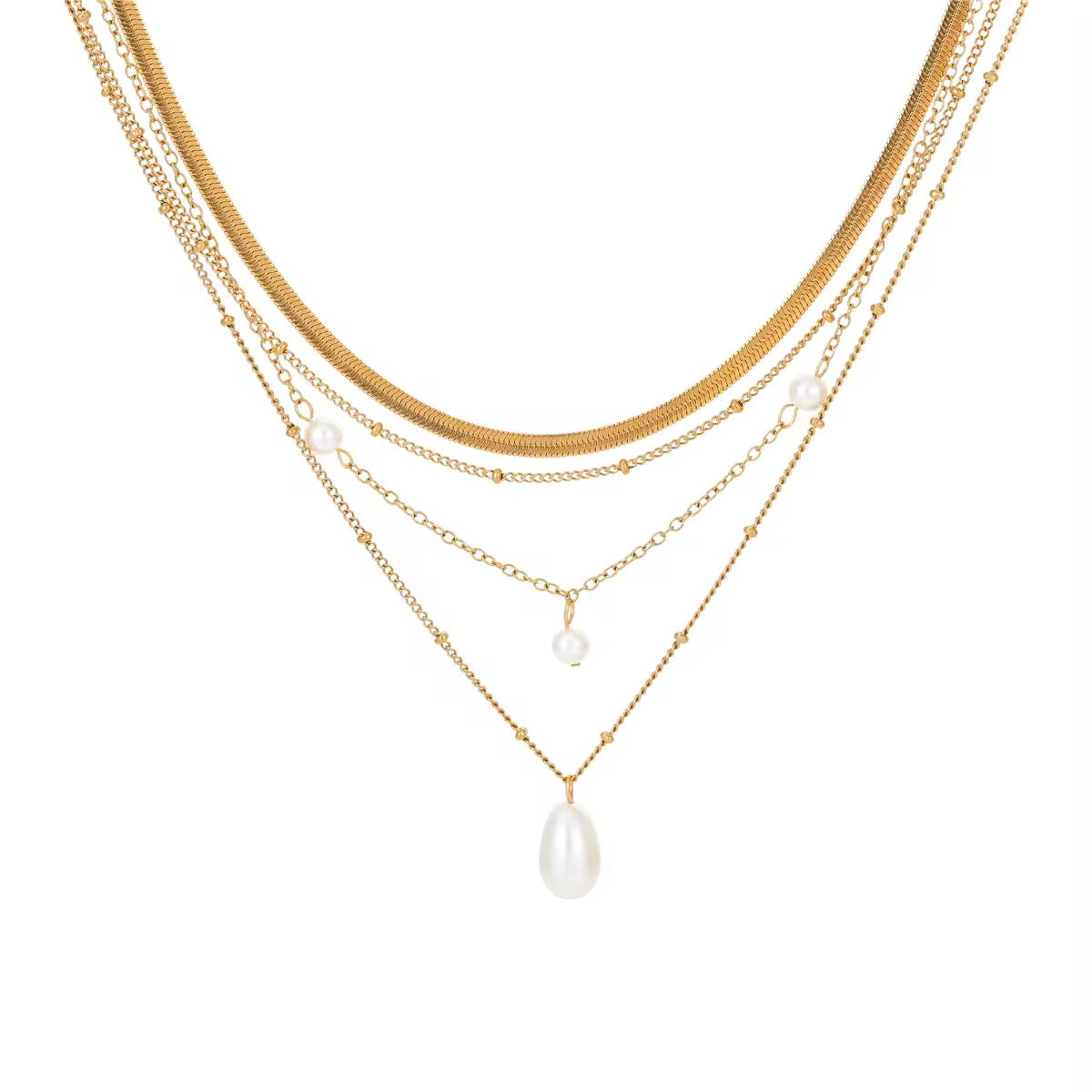 Multi-Layered Pearl Pendant Gold Necklace