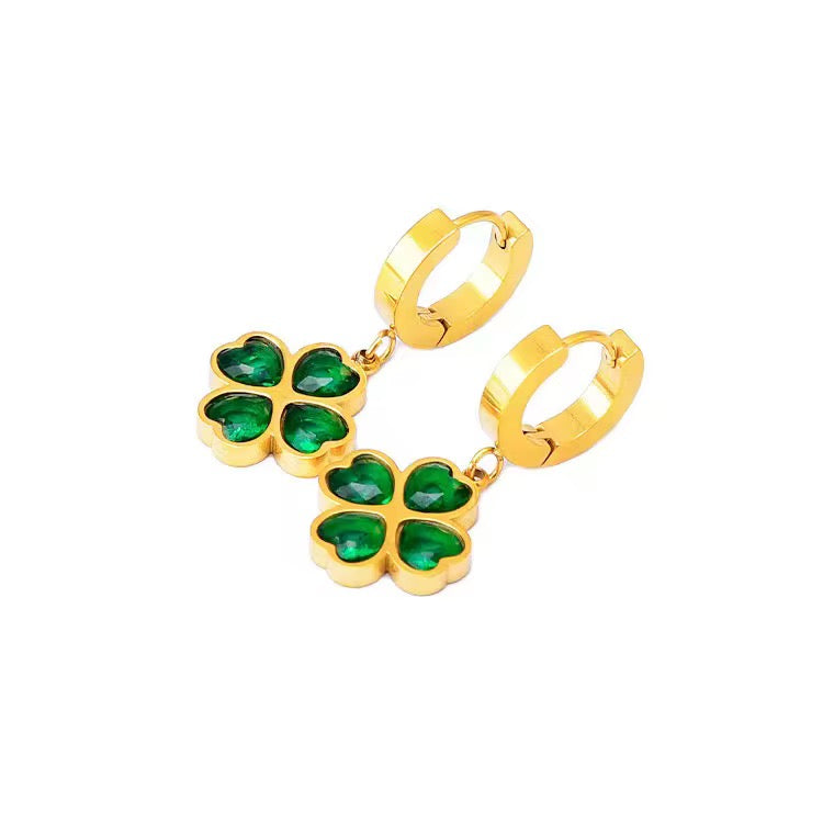 Lucky Green Heart Clover Earrings