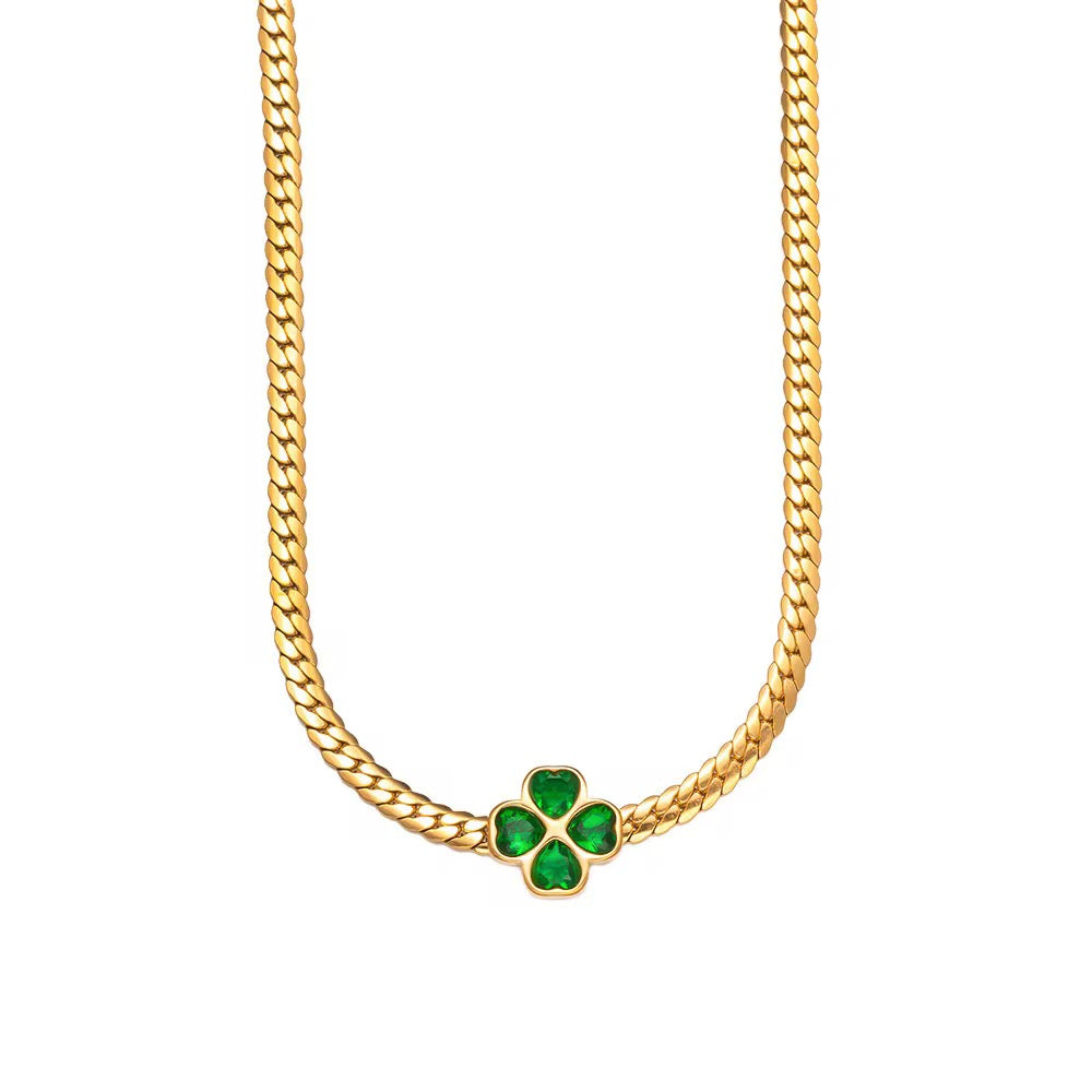 Lucky Green Heart Clover Necklace