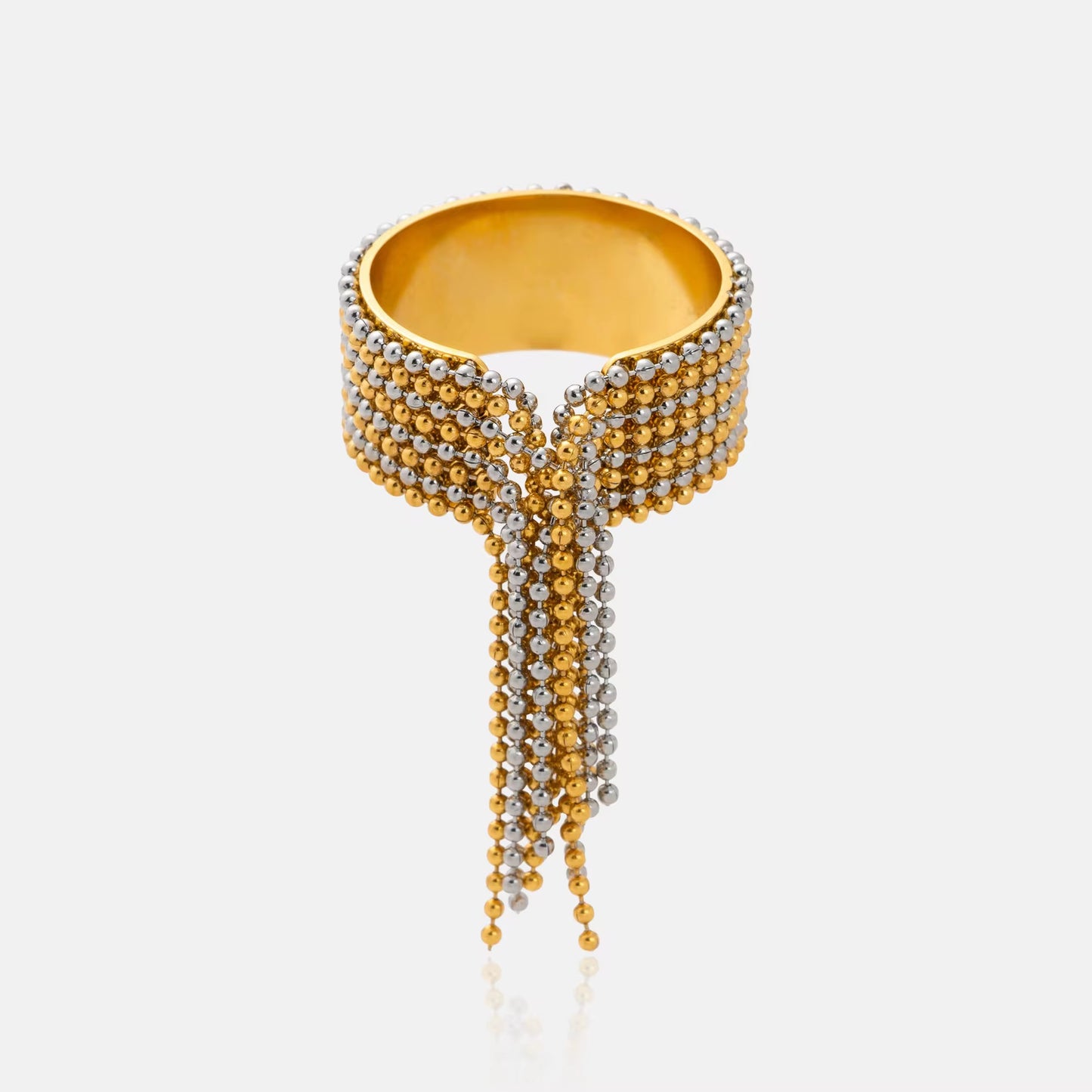 Gold and Silver Beaded Tassel Adjustable Ring