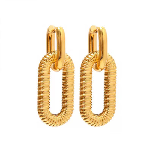 Double Hoop Engraved Gold Earrings