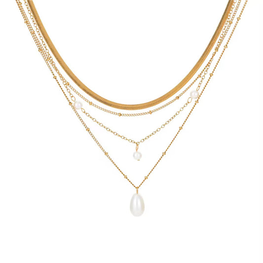 Multi-Layered Pearl Pendant Gold Necklace