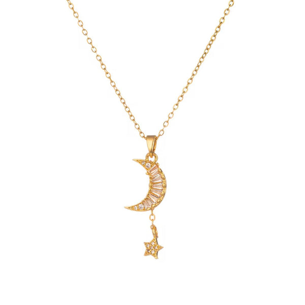 Moon & Star Drop Necklace