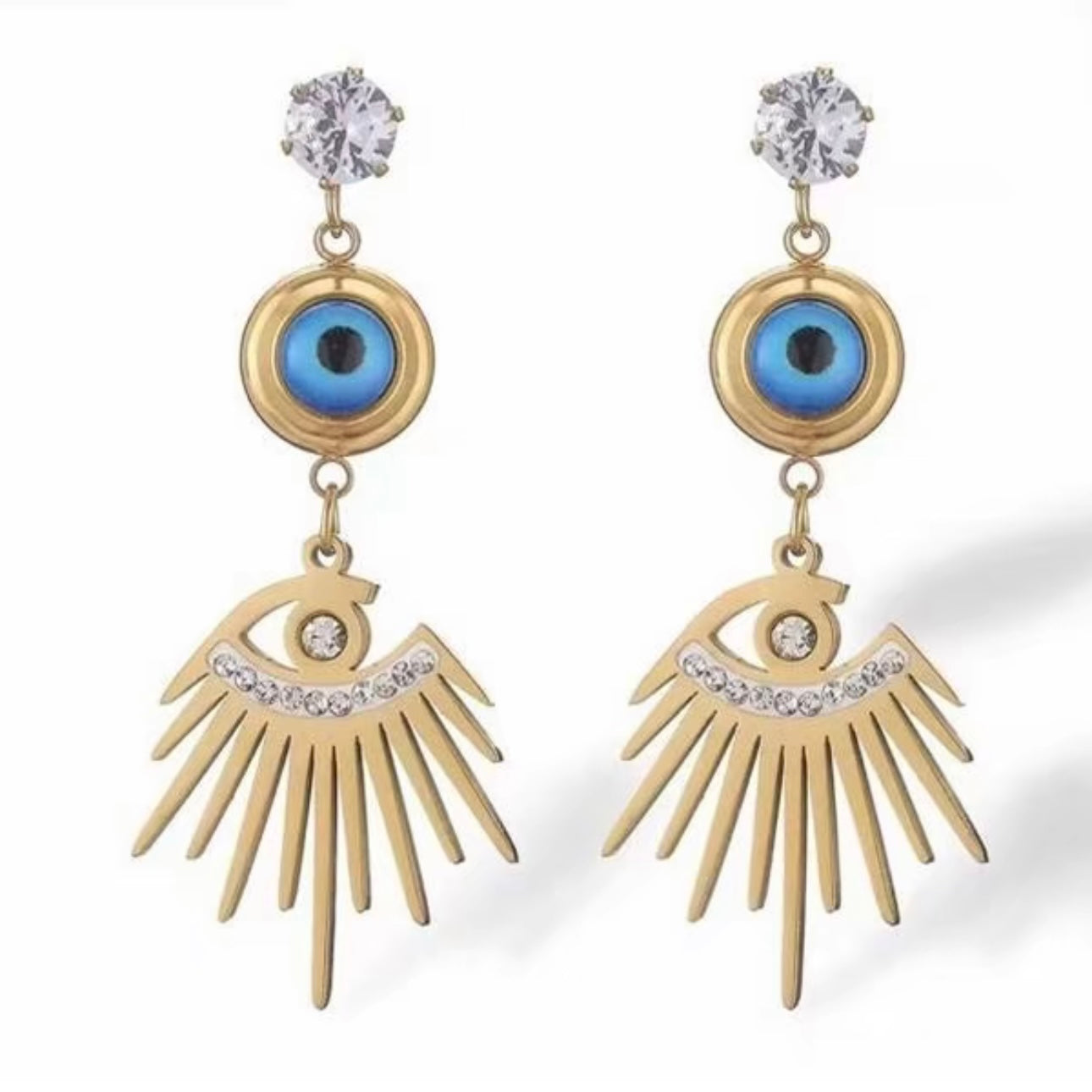 Evil Eye Three Tiered Earrings