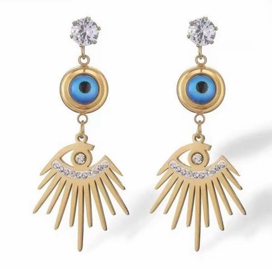Evil Eye Three Tiered Earrings