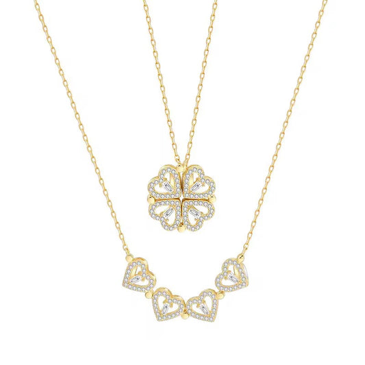 2 in 1 Lucky Heart Clover Necklace