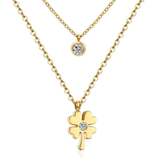 Lucky Clover and Diamanté Pendent Necklace