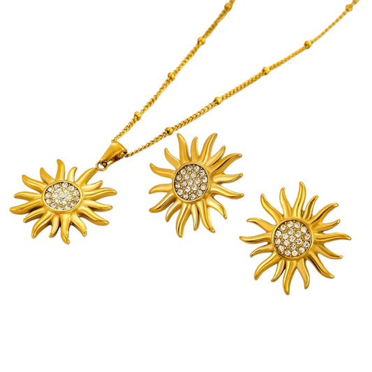Gold Earring & Necklace Sun Set